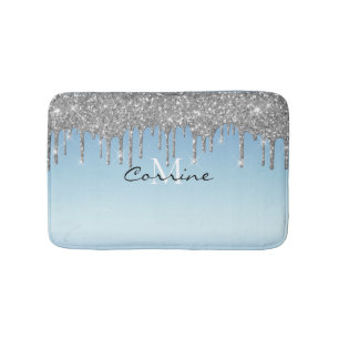 Monogramm Eisblauer Metallischer Silber Glitzer Dr Badematte