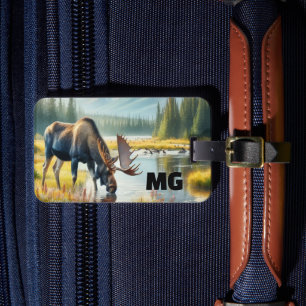 Monogramm-Elch-Herren-Reise Gepäckanhänger