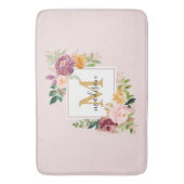 Monogramm Eleganfarbene Rose Floral Botanisch Badematte (Vorderseite Vertikal)