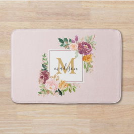 Monogramm Eleganfarbene Rose Floral Botanisch Badematte