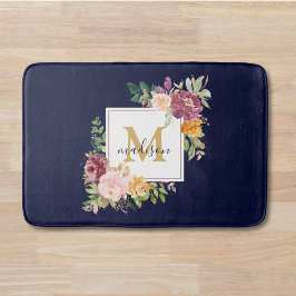 Monogramm Eleganfarbene Rose Floral Botanisch Badematte