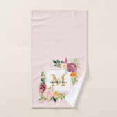 Monogramm Eleganfarbene Rose Floral Botanisch Badhandtuch Set (Handtuch)