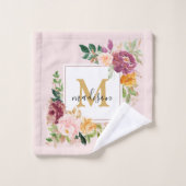 Monogramm Eleganfarbene Rose Floral Botanisch Badhandtuch Set (Waschlappen)