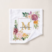 Monogramm Eleganfarbene Rose Floral Botanisch Badhandtuch Set (Waschlappen)