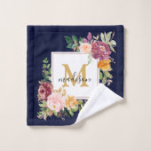 Monogramm Eleganfarbene Rose Floral Botanisch Badhandtuch Set (Waschlappen)