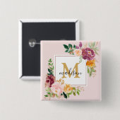 Monogramm Eleganfarbene Rose Floral Botanisch Button (Vorne & Hinten)