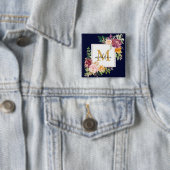 Monogramm Eleganfarbene Rose Floral Botanisch Button (Beispiel)