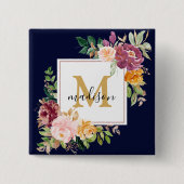 Monogramm Eleganfarbene Rose Floral Botanisch Button (Vorderseite)