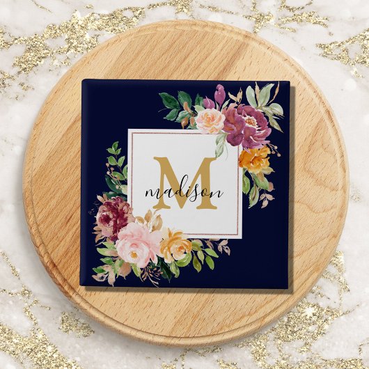Monogramm Eleganfarbene Rose Floral Botanisch Button