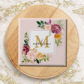 Monogramm Eleganfarbene Rose Floral Botanisch Button