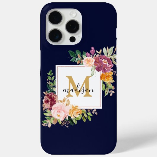 Monogramm Eleganfarbene Rose Floral Botanisch Case-Mate iPhone Hülle (Rückseite)
