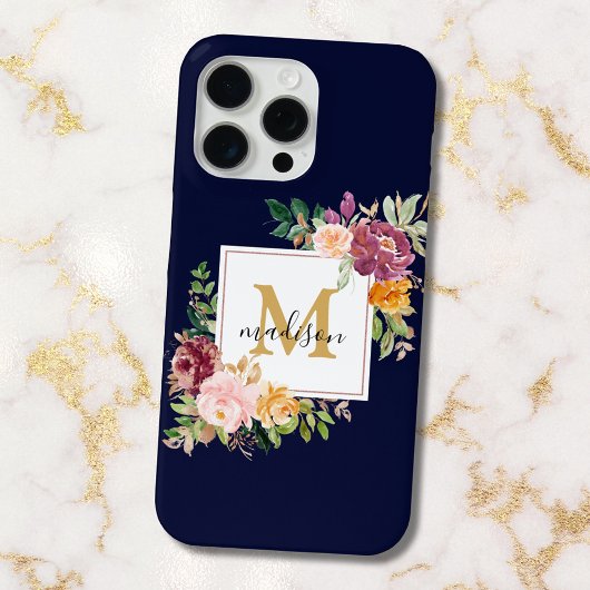 Monogramm Eleganfarbene Rose Floral Botanisch Case-Mate iPhone Hülle