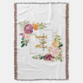 Monogramm Eleganfarbene Rose Floral Botanisch Decke (Vorderseite Vertikal)