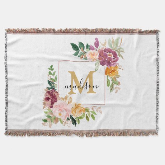 Monogramm Eleganfarbene Rose Floral Botanisch Decke (Vorderseite)