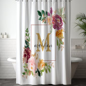 Monogramm Eleganfarbene Rose Floral Botanisch Duschvorhang