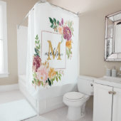 Monogramm Eleganfarbene Rose Floral Botanisch Duschvorhang (Beispiel)