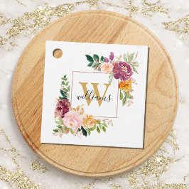 Monogramm Eleganfarbene Rose Floral Botanisch Geschenkanhänger