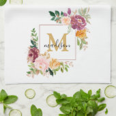 Monogramm Eleganfarbene Rose Floral Botanisch Geschirrtuch (Gefaltet)