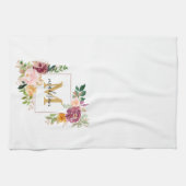 Monogramm Eleganfarbene Rose Floral Botanisch Geschirrtuch (Horizontal)