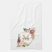 Monogramm Eleganfarbene Rose Floral Botanisch Geschirrtuch (Vertikal)