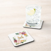 Monogramm Eleganfarbene Rose Floral Botanisch Getränkeuntersetzer (Rechte Seite)