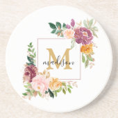 Monogramm Eleganfarbene Rose Floral Botanisch Getränkeuntersetzer (Vorne)