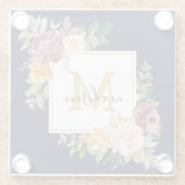 Monogramm Eleganfarbene Rose Floral Botanisch Glasuntersetzer (Rückseite)