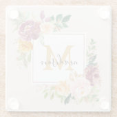 Monogramm Eleganfarbene Rose Floral Botanisch Glasuntersetzer (Rückseite)