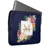 Monogramm Eleganfarbene Rose Floral Botanisch Laptopschutzhülle (Vorne Rechts)