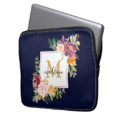 Monogramm Eleganfarbene Rose Floral Botanisch Laptopschutzhülle (Vorderseite Links)