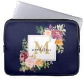 Monogramm Eleganfarbene Rose Floral Botanisch Laptopschutzhülle (Vorderseite)