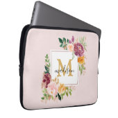 Monogramm Eleganfarbene Rose Floral Botanisch Laptopschutzhülle (Vorne Rechts)