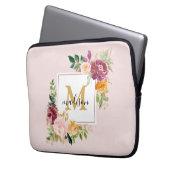 Monogramm Eleganfarbene Rose Floral Botanisch Laptopschutzhülle (Vorderseite Links)