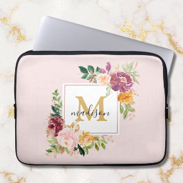 Monogramm Eleganfarbene Rose Floral Botanisch Laptopschutzhülle
