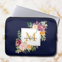 Monogramm Eleganfarbene Rose Floral Botanisch Laptopschutzhülle