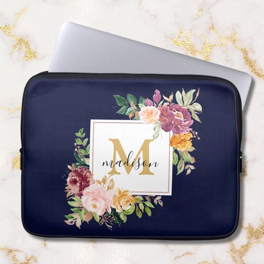 Monogramm Eleganfarbene Rose Floral Botanisch Laptopschutzhülle
