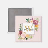 Monogramm Eleganfarbene Rose Floral Botanisch Magnet (Vorderseite/Rückseite)
