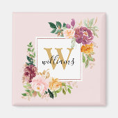 Monogramm Eleganfarbene Rose Floral Botanisch Magnet (Vorne)