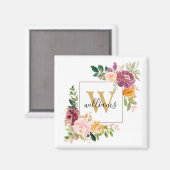 Monogramm Eleganfarbene Rose Floral Botanisch Magnet (Vorderseite/Rückseite)