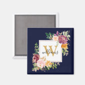 Monogramm Eleganfarbene Rose Floral Botanisch Magnet (Vorderseite/Rückseite)
