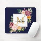 Monogramm Eleganfarbene Rose Floral Botanisch Mousepad (Mit Mouse)