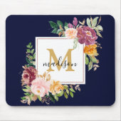 Monogramm Eleganfarbene Rose Floral Botanisch Mousepad (Vorne)