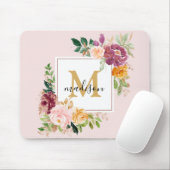 Monogramm Eleganfarbene Rose Floral Botanisch Mousepad (Mit Mouse)