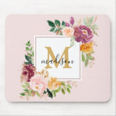Monogramm Eleganfarbene Rose Floral Botanisch Mousepad (Vorne)