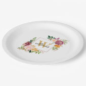 Monogramm Eleganfarbene Rose Floral Botanisch Pappteller (Schrägansicht)