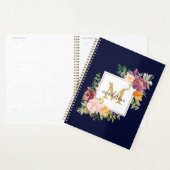 Monogramm Eleganfarbene Rose Floral Botanisch Planer (Anzeige)