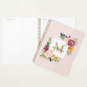 Monogramm Eleganfarbene Rose Floral Botanisch Planer (Anzeige)