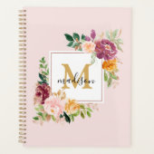 Monogramm Eleganfarbene Rose Floral Botanisch Planer (Vorderseite)