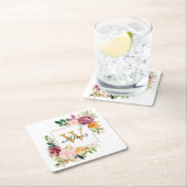 Monogramm Eleganfarbene Rose Floral Botanisch Rechteckiger Pappuntersetzer (Vor Ort)