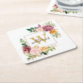 Monogramm Eleganfarbene Rose Floral Botanisch Rechteckiger Pappuntersetzer (angewinkelt)